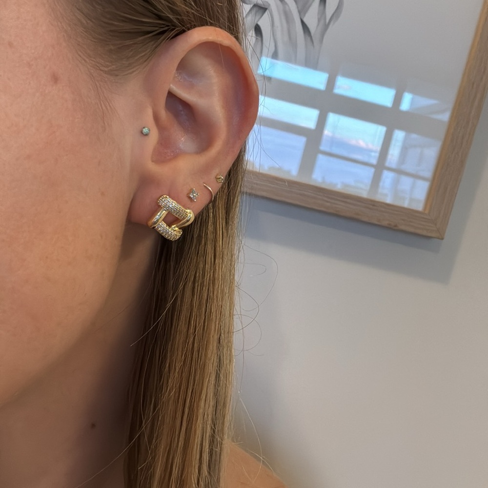 gold cz stud stainless steel earrings square chunky